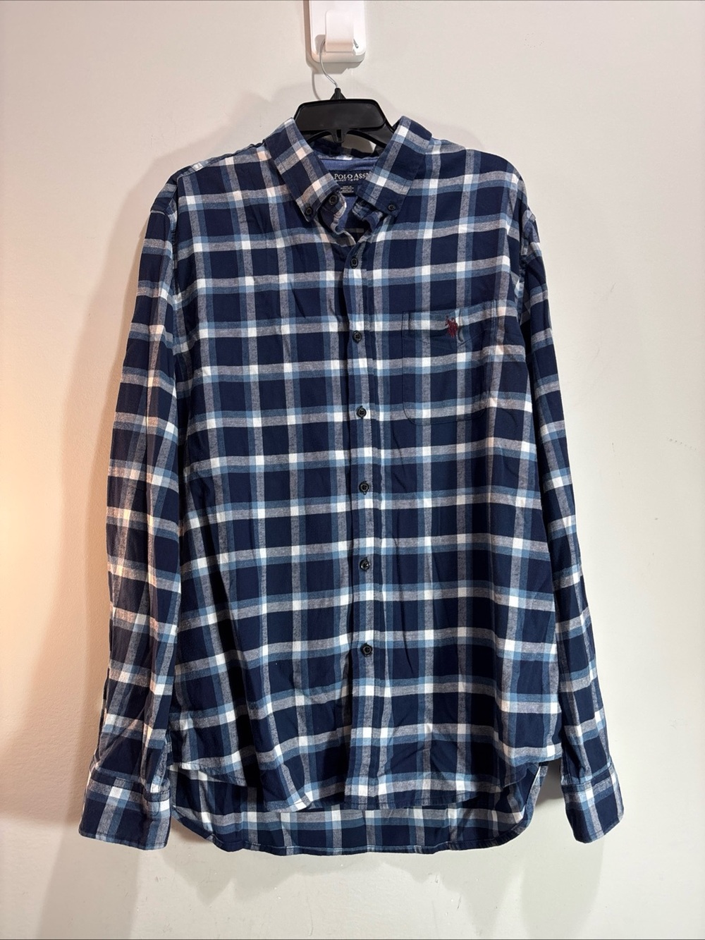 Polo by Ralph Lauren Navy Plaid Button-Down Flannel Shirt. 1463